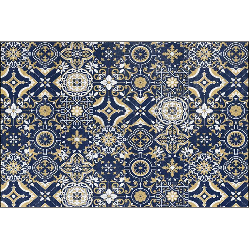 BowLift | Blue Bedroom Rug Moroccan Flower Square Pattern Rug Polyester Non-Slip Back Rug