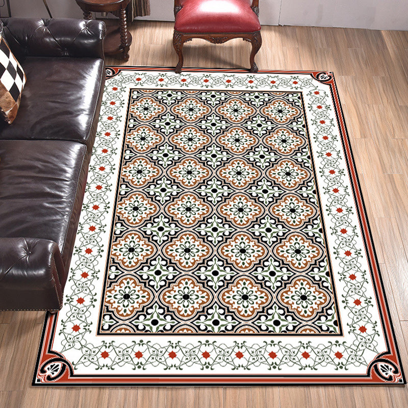 BowLift | Persian Moroccan Carpet in Brown Geometric Floral Pattern Carpet Polyester Anti-Slip Back Carpet for Home Decoration