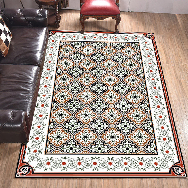 Persian Moroccan Carpet in Brown Geometric Floral Pattern Carpet Polyester Non-Slip Back Carpet for Home Decor | Bowlift