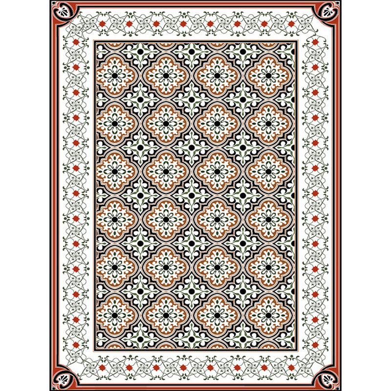 BowLift | Persian Moroccan Carpet in Brown Geometric Floral Pattern Carpet Polyester Anti-Slip Back Carpet for Home Decoration