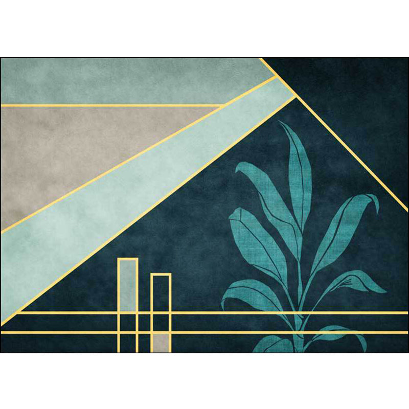 Green Novelty Carpet Polyester Geometric and Leaf Pattern Carpet Washable Non-Slip Back Carpet for Living Room | Bowlift