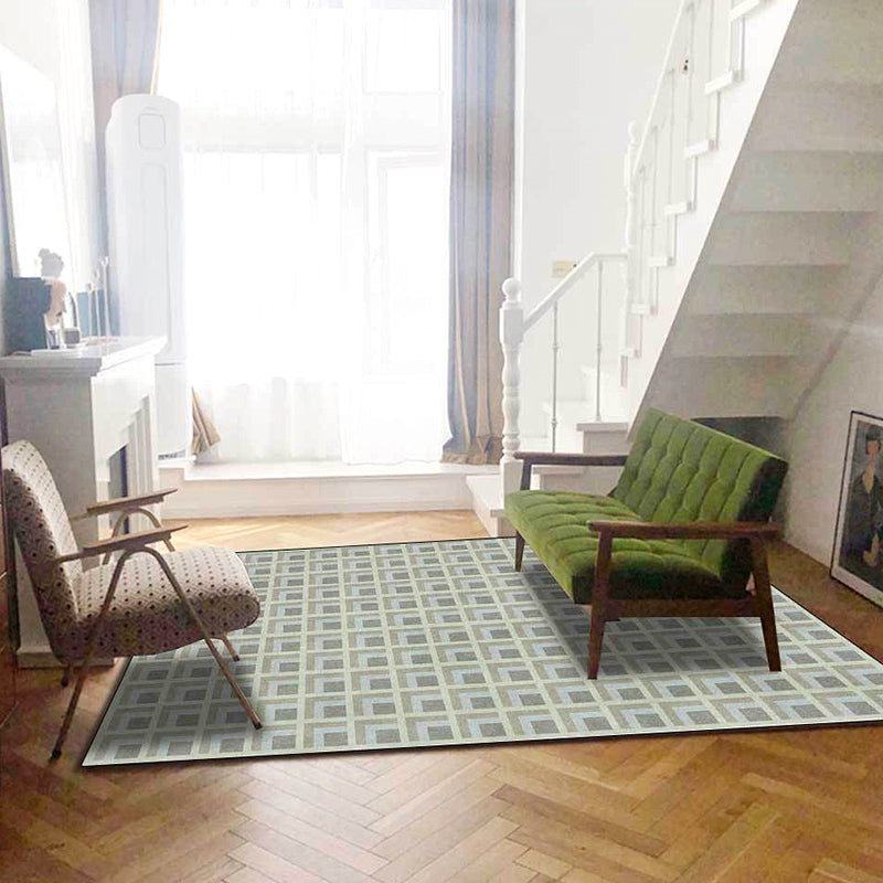 Modern checkered pattern rug Green and Blue Polyester rug Machine washable Non-slip area rug for bedroom | Bowlift