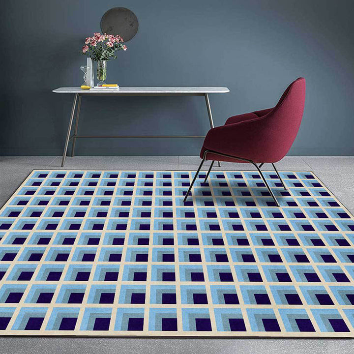 Modern checkered pattern rug Green and Blue Polyester rug Machine washable Non-slip area rug for bedroom | Bowlift