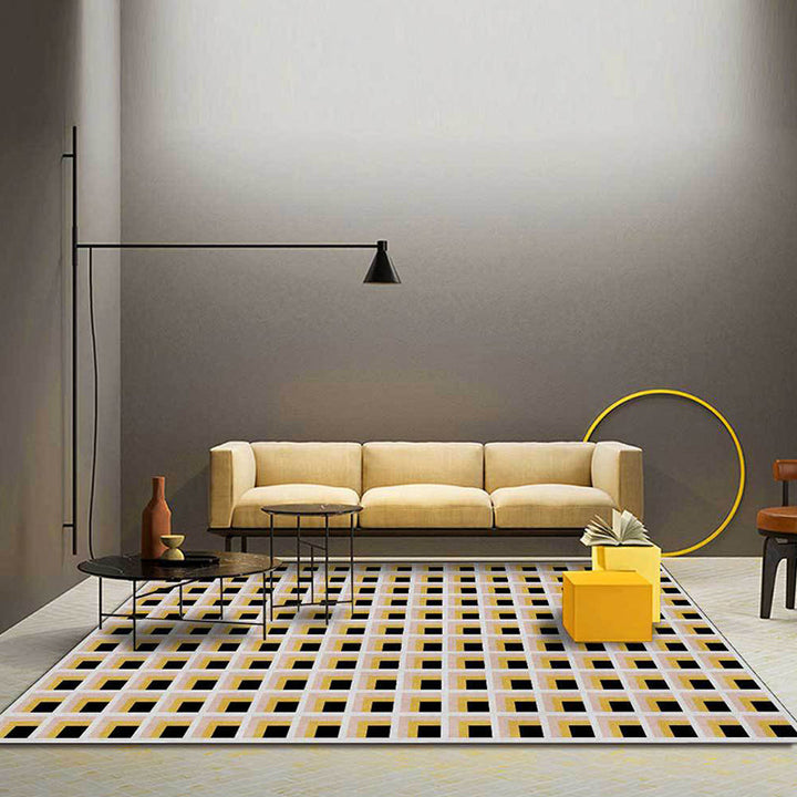 Modern checkered pattern rug Green and Blue Polyester rug Machine washable Non-slip area rug for bedroom | Bowlift