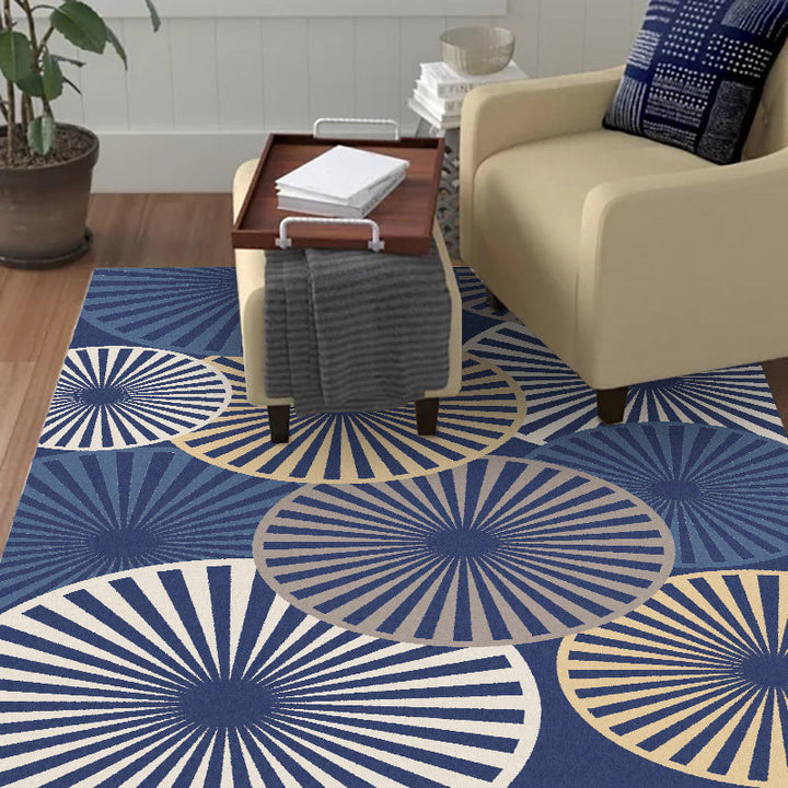 Stylish radial patterned rug Beige and Blue Modern rug Polyester Washable Non-slip backing Rug for the living room | Bowlift