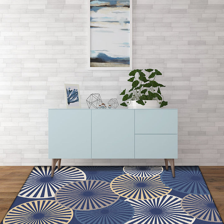 Stylish radial patterned rug Beige and Blue Modern rug Polyester Washable Non-slip backing Rug for the living room | Bowlift