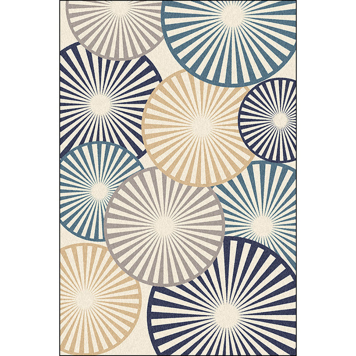Stylish radial patterned rug Beige and Blue Modern rug Polyester Washable Non-slip backing Rug for the living room | Bowlift