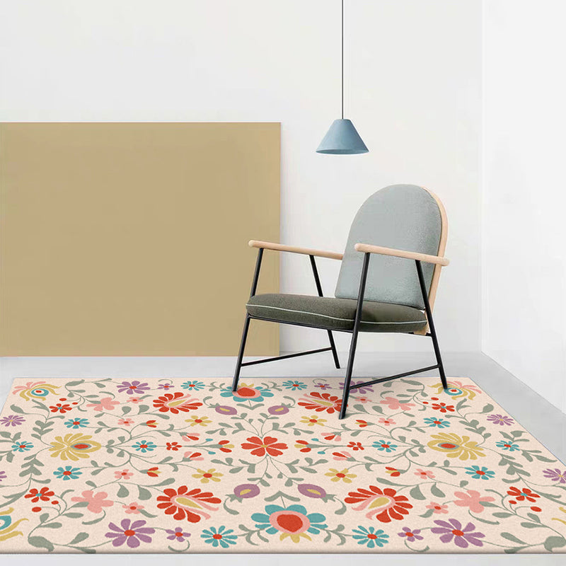 BowLift | Vintage Floral Pattern Rug Pink Polyester Rug Machine Washable Non-Slip Rug for Bedroom