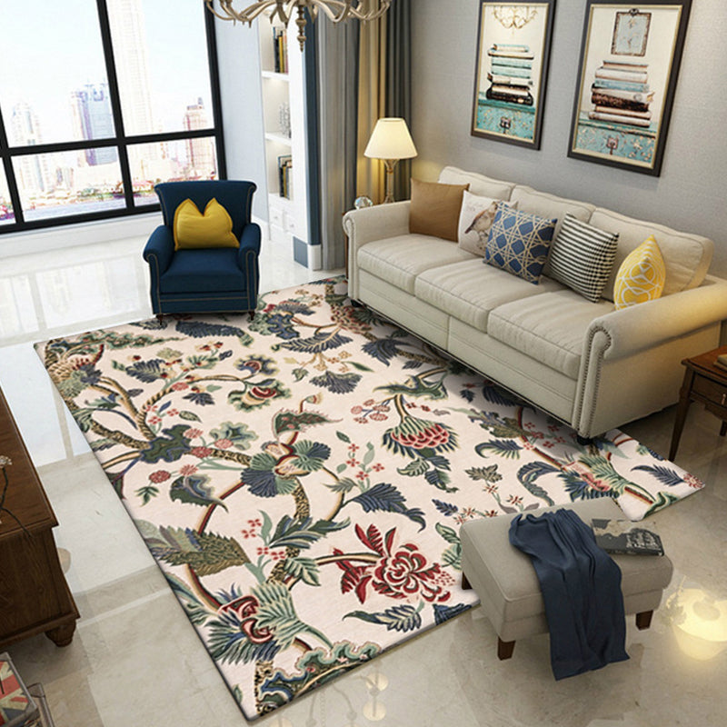 BowLift | Light Yellow Vintage Carpet Polyester Flower and Leaf Pattern Carpet Washable Non-Slip Background Carpet for Living Room