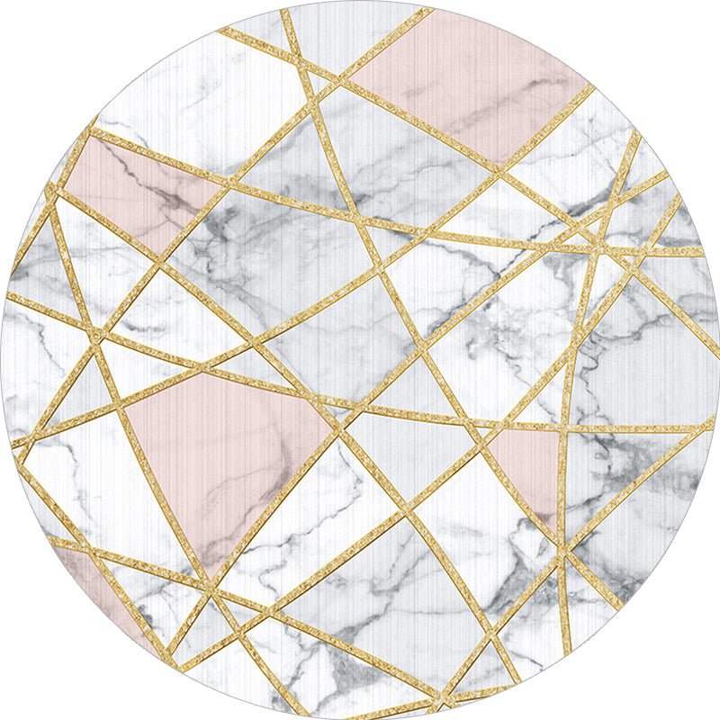 Stylish geometric patterned rug White and Pink Nordic rug Polyester Washable Non-slip back Rug for living room | Bowlift