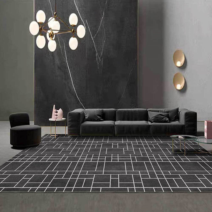 Unique geometric pattern rug dark gray casual rug polyester washable non-slip back rug for the living room | Bowlift