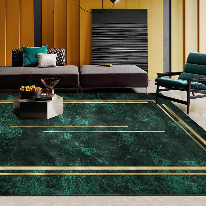 New Abstract Rug Green and Gold Polyester Rug Machine Washable Non-Slip Area Rug for the Bedroom | Bowlift