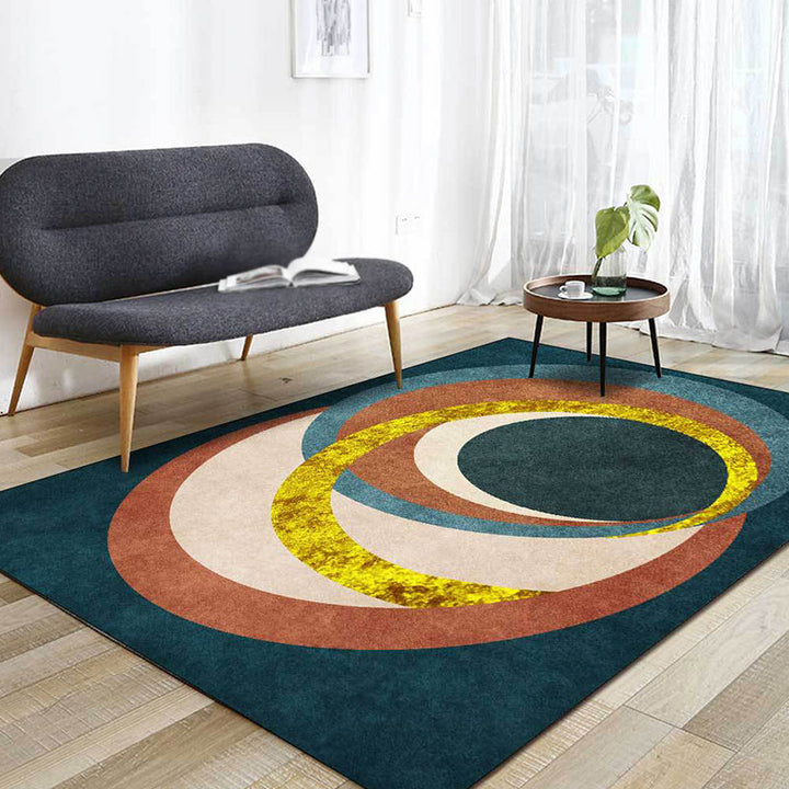 Unique Colorblock Rug Green Multicolor Nordic Rug Polyester Washable Non-Slip Back Living Room Rug | Bowlift