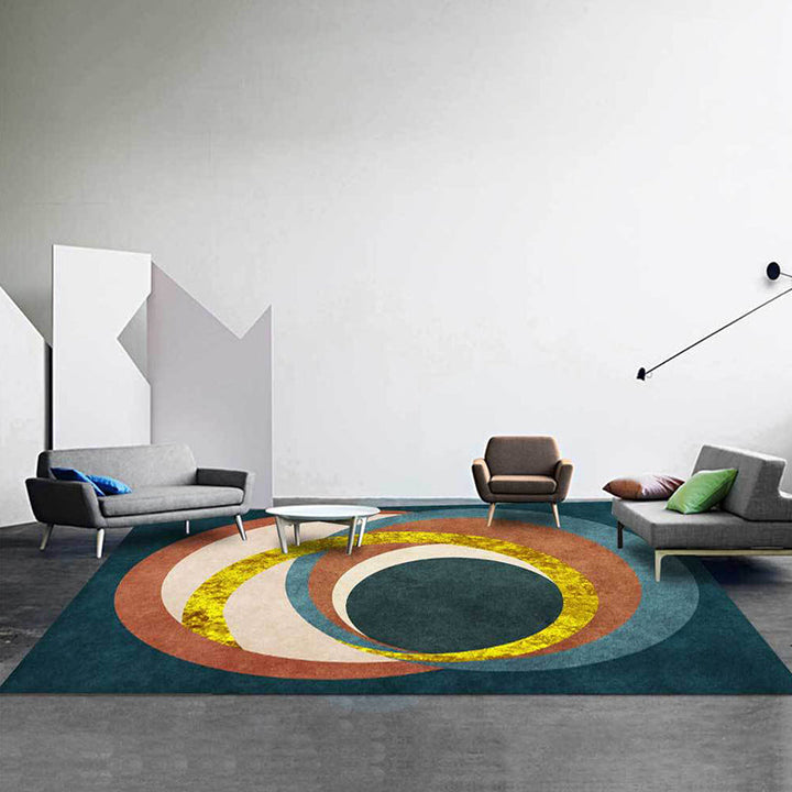 Unique Colorblock Rug Green Multicolor Nordic Rug Polyester Washable Non-Slip Back Living Room Rug | Bowlift