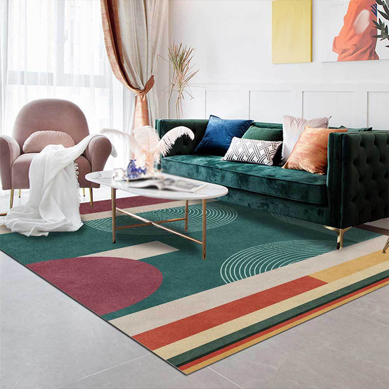 Modern color block rug green multi-colored polyester rug machine washable non-slip rug for the bedroom | Bowlift