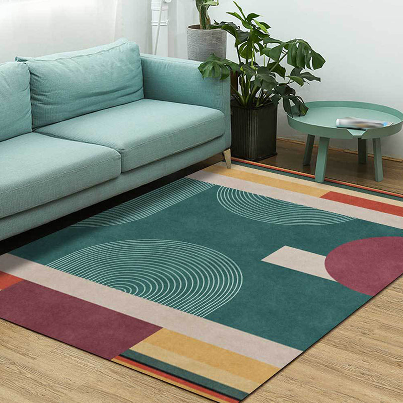 Modern color block rug green multi-colored polyester rug machine washable non-slip rug for the bedroom | Bowlift