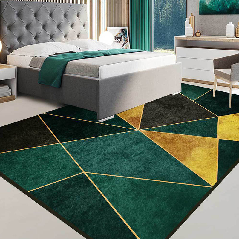 Simple geometric pattern rug green and golden Nordic rug polyester washable non-slip back rug for living room | Bowlift
