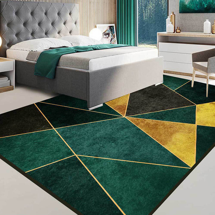 Simple geometric pattern rug green and golden Nordic rug polyester washable non-slip back rug for living room | Bowlift
