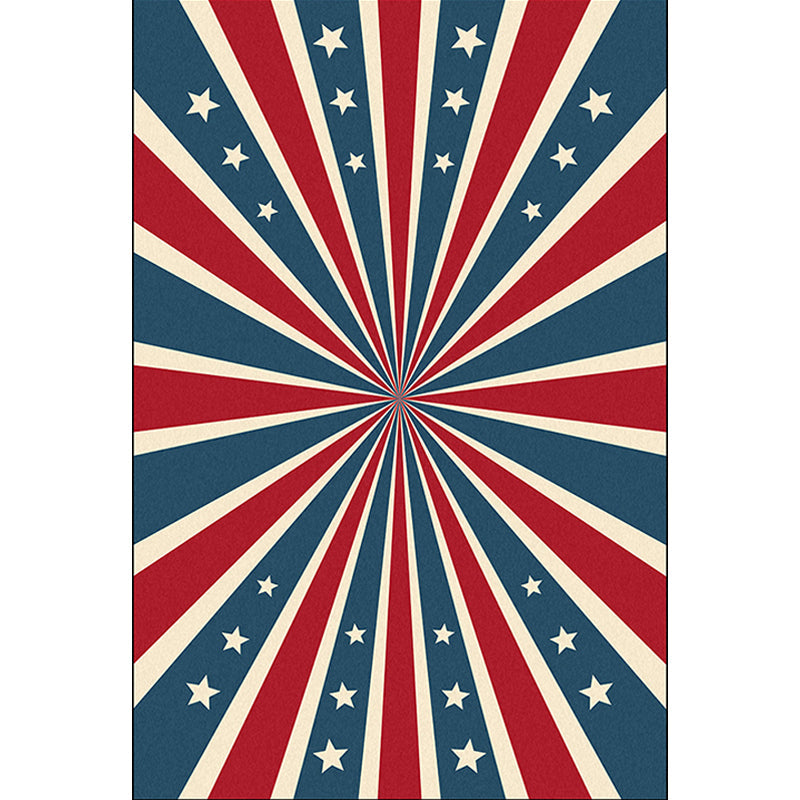 Contemporary radially symmetrical carpet with star blue and red polyester machine washable non-slip rug for the bedroom | Bowlift