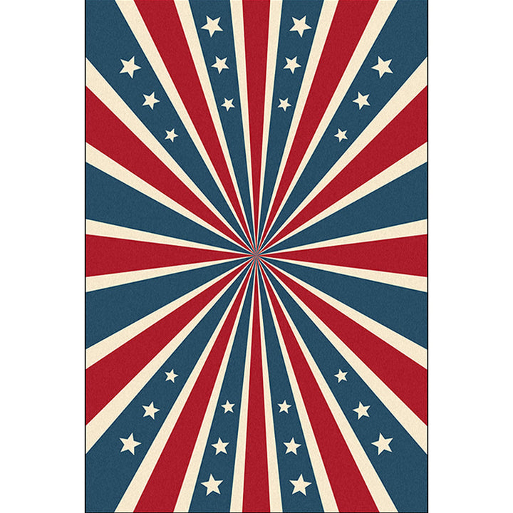 Contemporary radially symmetrical carpet with star blue and red polyester machine washable non-slip rug for the bedroom | Bowlift