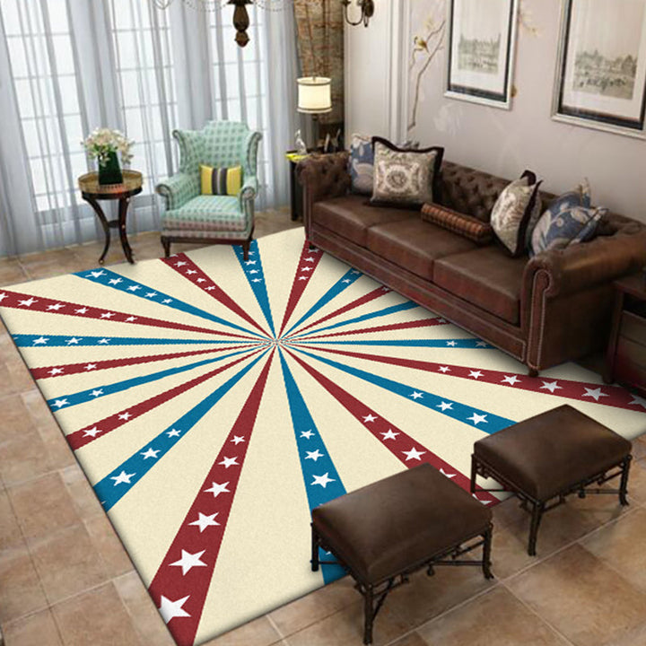 Beige and Blue Modern Rug Polyester Radial and Star Pattern Rug Washable Non-Slip Backing Rug for Living Room | Bowlift