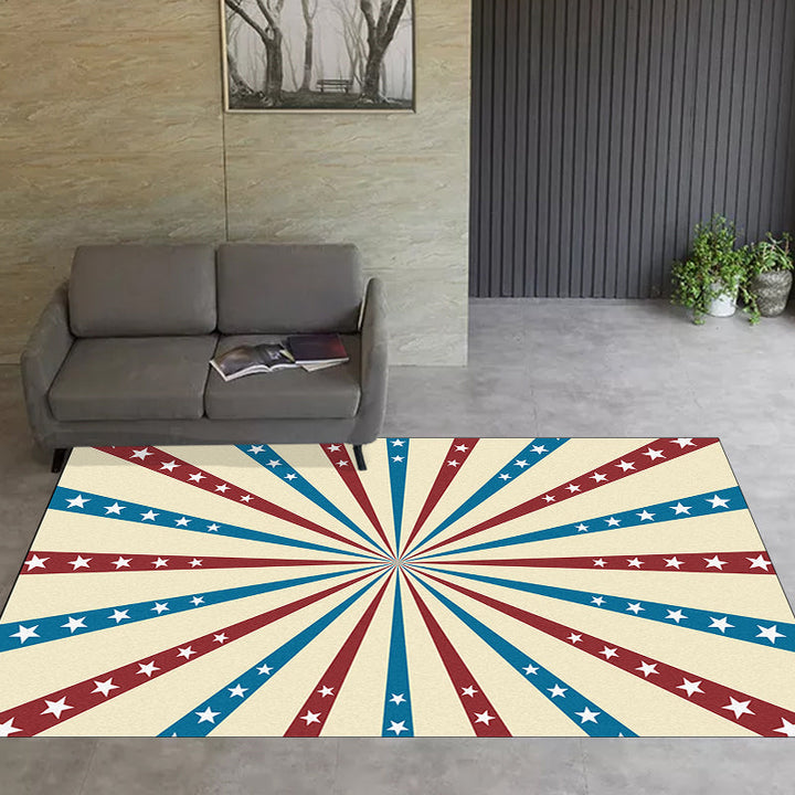 Beige and Blue Modern Rug Polyester Radial and Star Pattern Rug Washable Non-Slip Backing Rug for Living Room | Bowlift