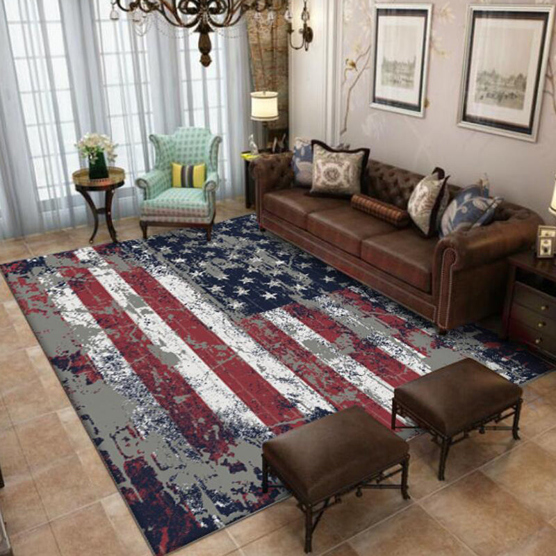 Red and Blue Modern Rug Polyester USA Flag Pattern Rug Washable Non-slip Backing Rug for Living Room | Bowlift