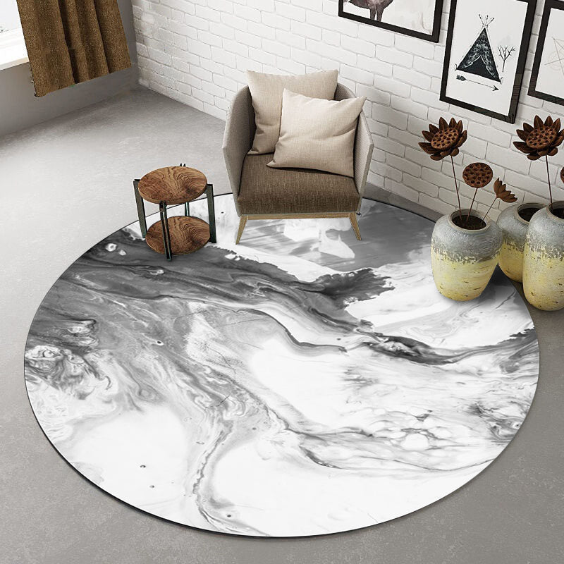 BowLift | Black and White Bedroom Carpet Modern Abstract Oil Painting Pattern Area Rug Polyester Non-Slip Washable Rug
