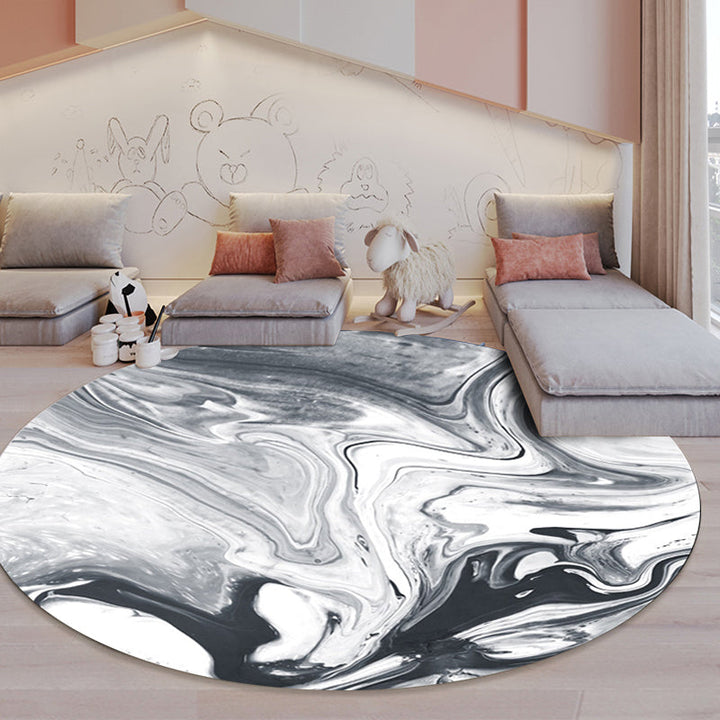 BowLift | Black and White Bedroom Carpet Modern Abstract Oil Painting Pattern Area Rug Polyester Non-Slip Washable Rug