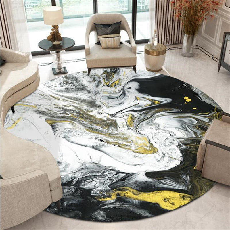 Modern Living Room Rug in Black and White Abstract Oil Painting Print Rug Polyester Machine Washable Rug | Bowlift
