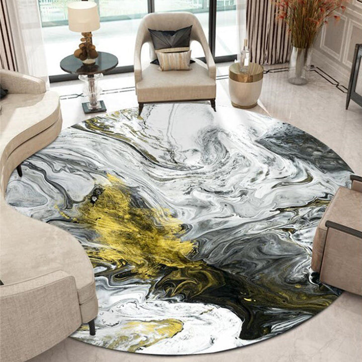 Modern Living Room Rug in Black and White Abstract Oil Painting Print Rug Polyester Machine Washable Rug | Bowlift