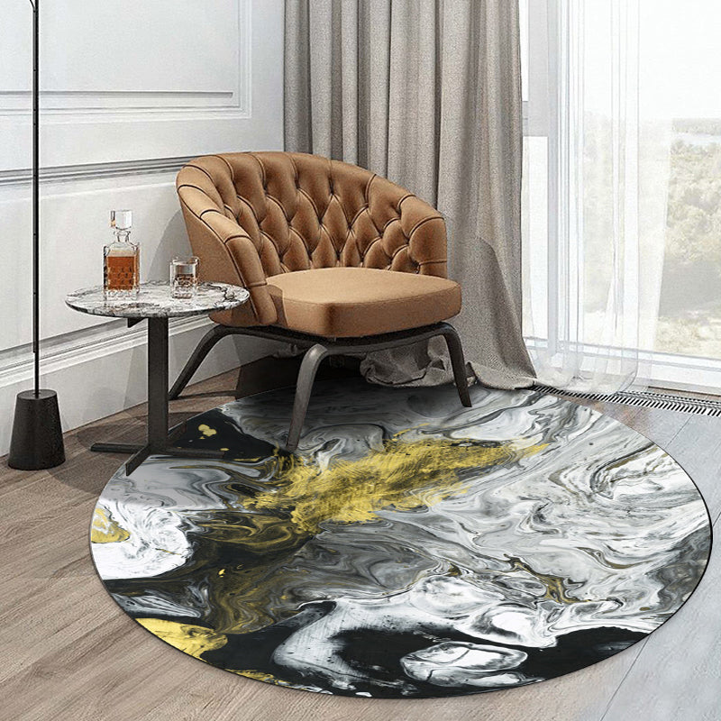 Modern Living Room Rug in Black and White Abstract Oil Painting Print Rug Polyester Machine Washable Rug | Bowlift