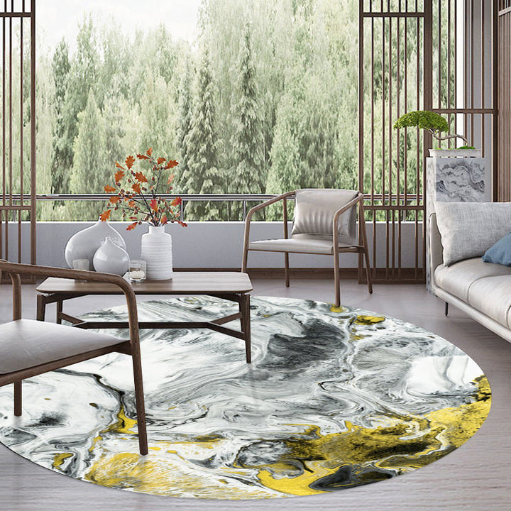 Modern Living Room Rug in Black and White Abstract Oil Painting Print Rug Polyester Machine Washable Rug | Bowlift