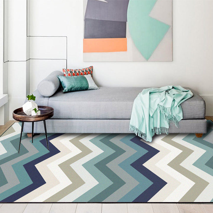 BowLift | Blue Bedroom Carpet New Arrival Geometric Wave Pattern Carpet Polyester Stain Resistant Carpet
