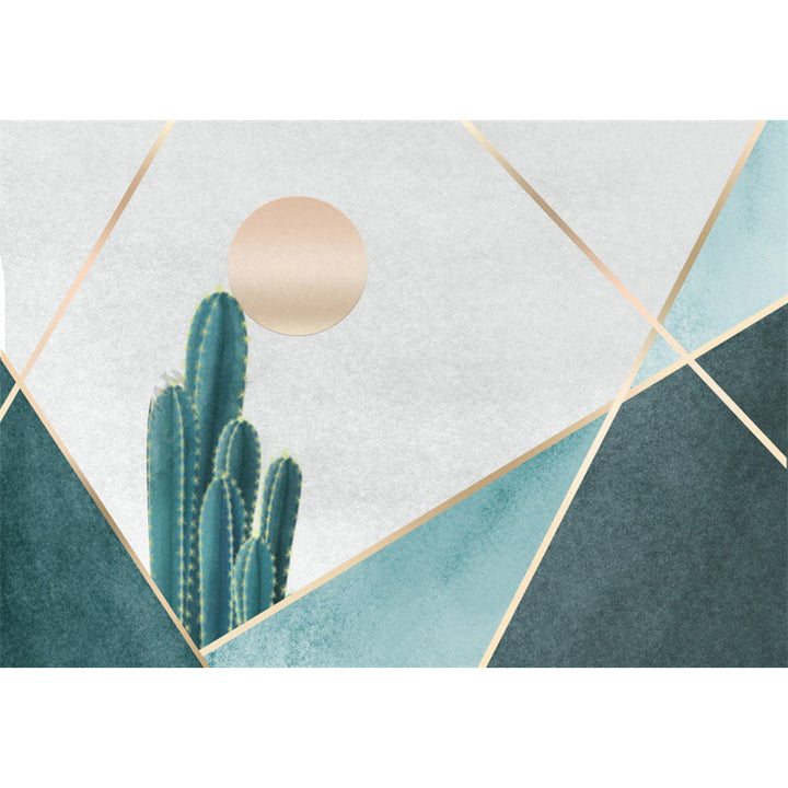 Modern living room rug in green and gray color block cactus sun print rug polyester non-slip backing washable rug | Bowlift