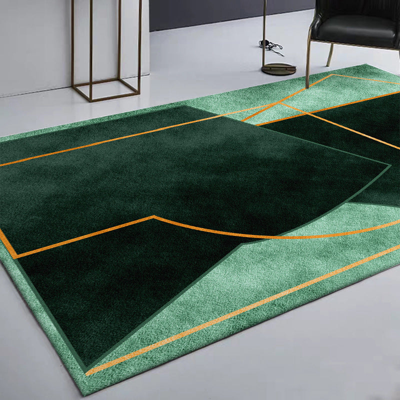 Green Bedroom Rug Modern Color Block Geometry Line Pattern Rug Polyester Dirt Resistant Rug | Bowlift