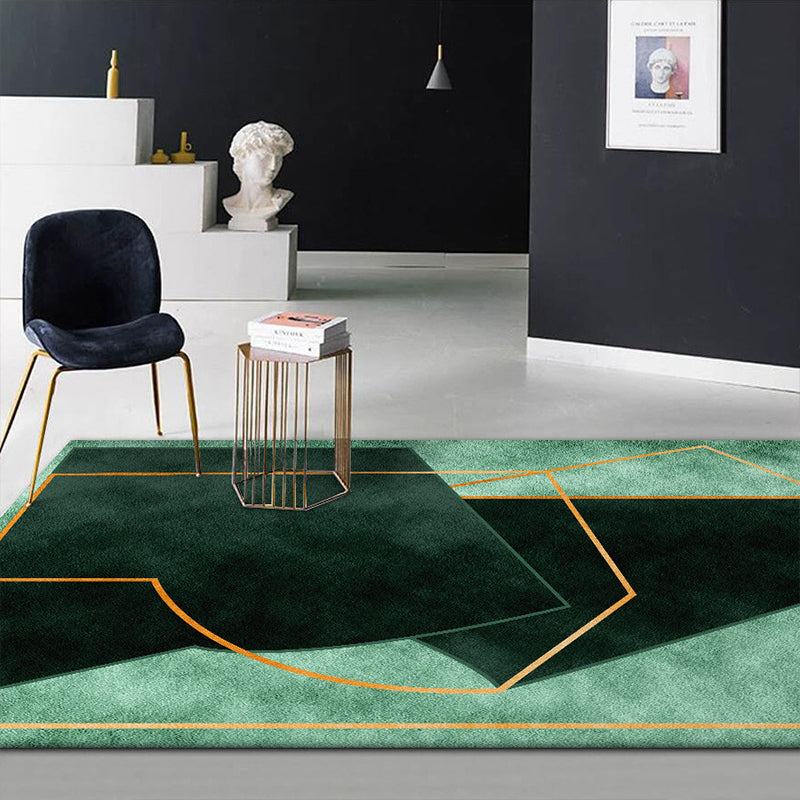 Green Bedroom Rug Modern Color Block Geometry Line Pattern Rug Polyester Dirt Resistant Rug | Bowlift