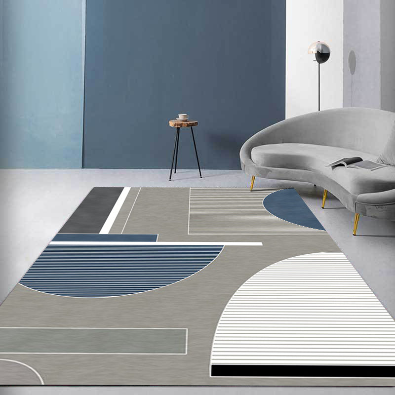 Modern living room rug in gray color block stripes irregular shape printed rug polyester non-slip backing rug | Bowlift