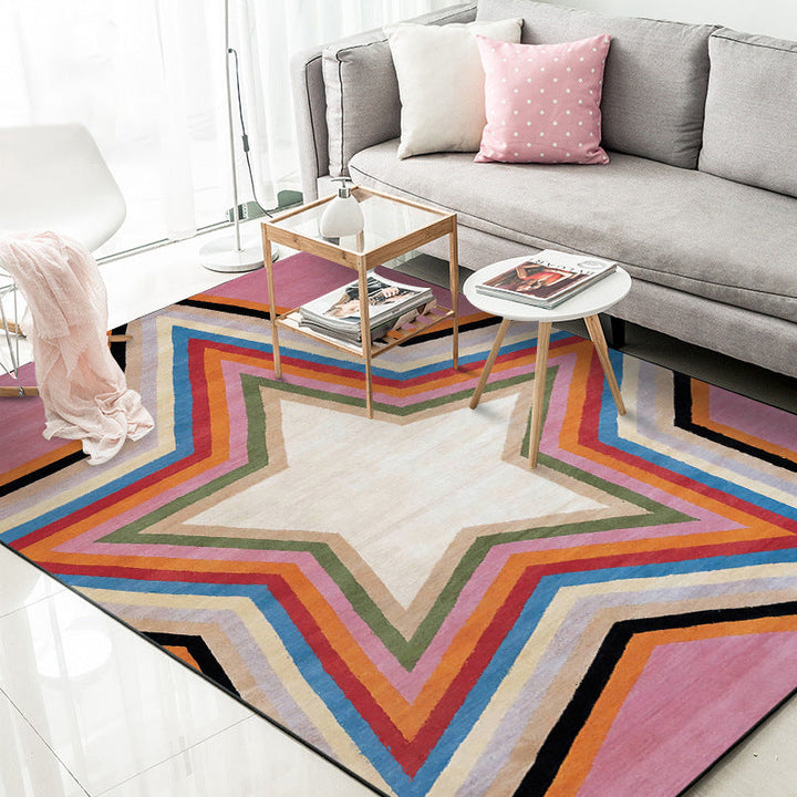 Casual modern rug in pink geometric star pattern Rug Polyester pet-friendly rug for apartment decoration | Bowlift