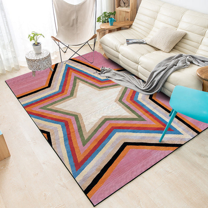 Casual modern rug in pink geometric star pattern Rug Polyester pet-friendly rug for apartment decoration | Bowlift