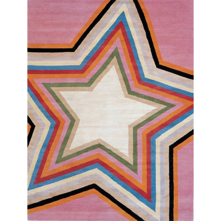 Casual modern rug in pink geometric star pattern Rug Polyester pet-friendly rug for apartment decoration | Bowlift