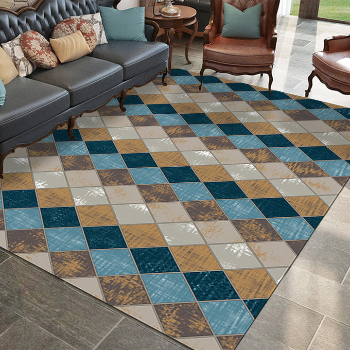 Colorful Bedroom Rug Modern Geometric Diamond Pattern Area Rug Polyester Stain Resistant Rug | Bowlift