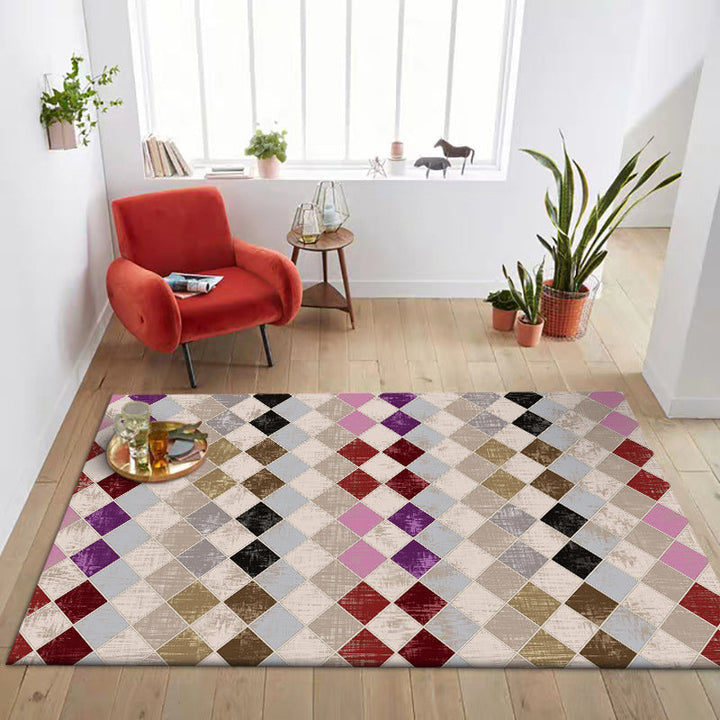 Colorful Bedroom Rug Modern Geometric Diamond Pattern Area Rug Polyester Stain Resistant Rug | Bowlift
