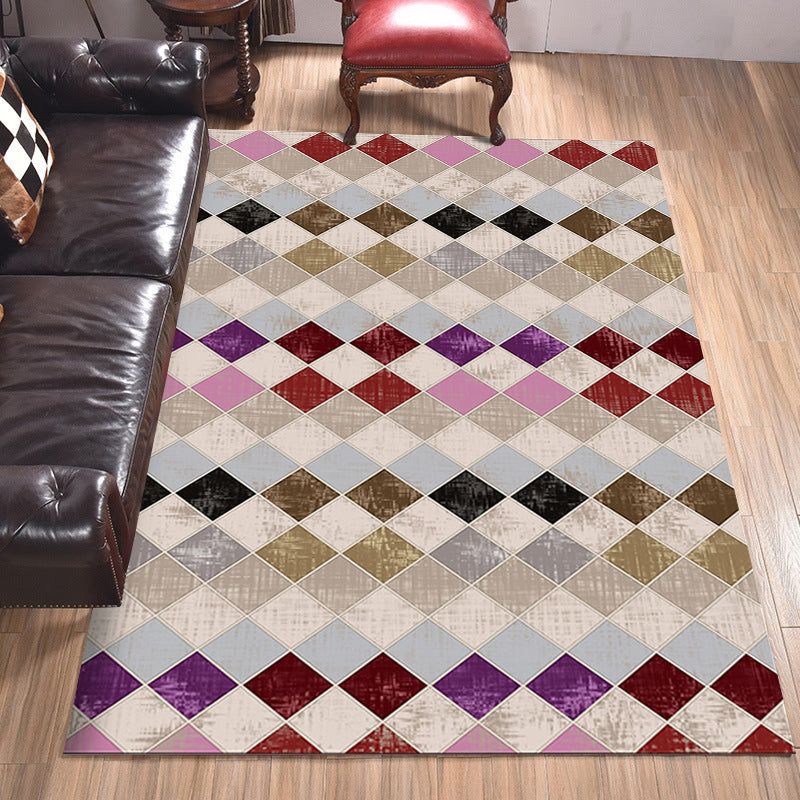 Colorful Bedroom Rug Modern Geometric Diamond Pattern Area Rug Polyester Stain Resistant Rug | Bowlift