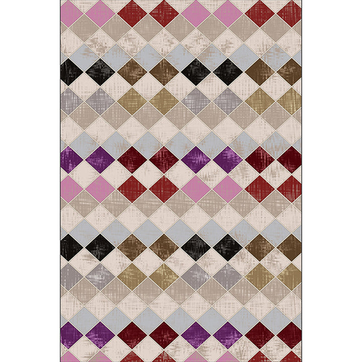 Colorful Bedroom Rug Modern Geometric Diamond Pattern Area Rug Polyester Stain Resistant Rug | Bowlift