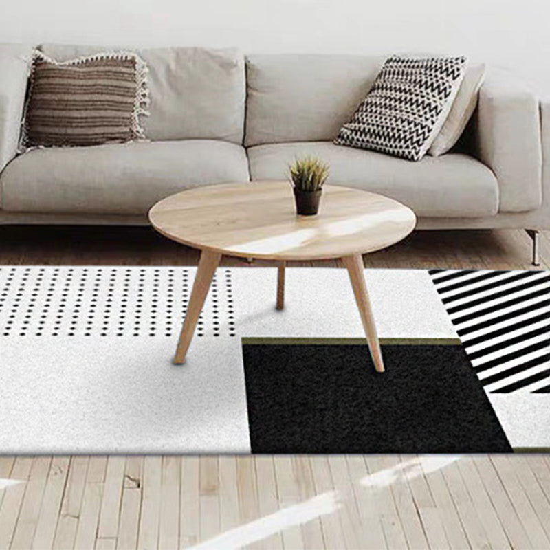 Nordic Modern Rug in Black and White geometric dot pattern striped rug polyester washable rug for home decor | Bowlift