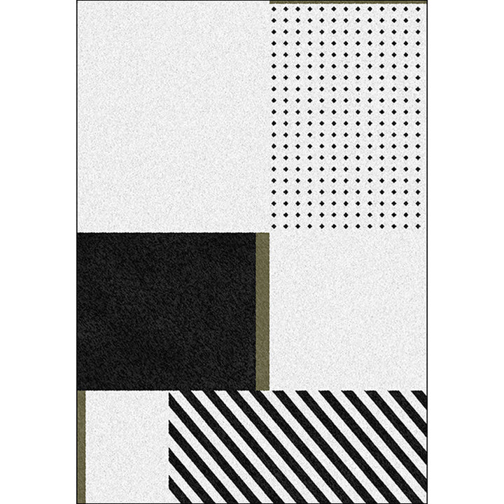 Nordic Modern Rug in Black and White geometric dot pattern striped rug polyester washable rug for home decor | Bowlift