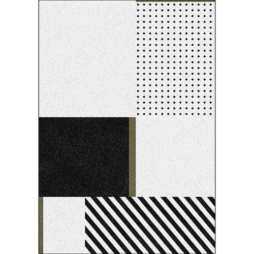 Nordic Modern Rug in Black and White geometric dot pattern striped rug polyester washable rug for home decor | Bowlift