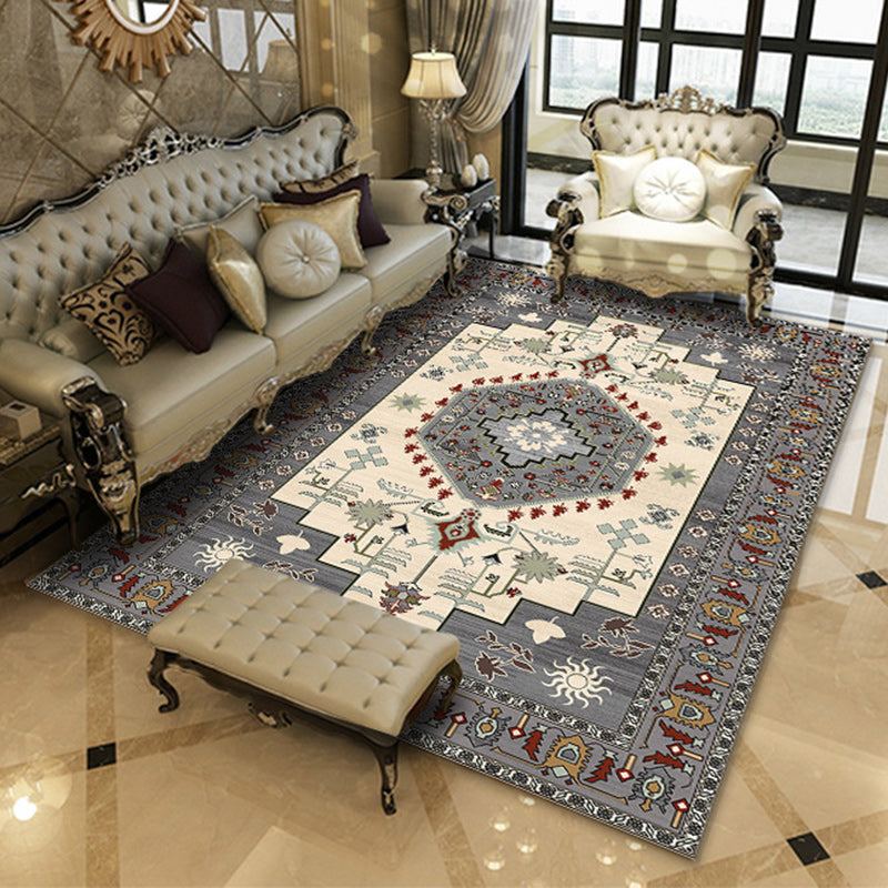 BowLift | American Southwestern rug in gray and white geometric floral pattern rug polyester non-slip rug for home decor
