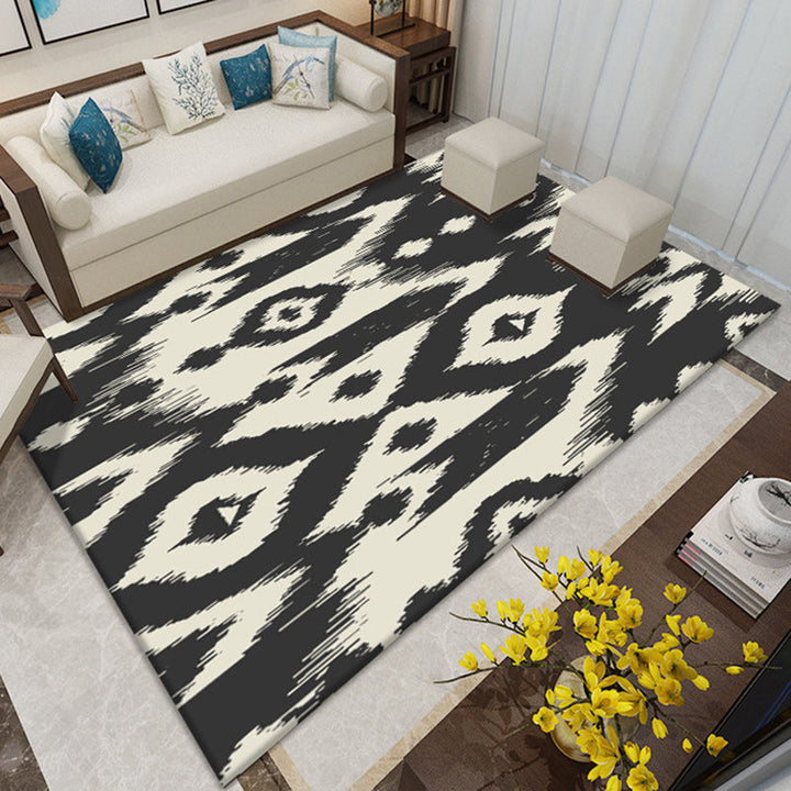 BowLift | Southwest Living Room Rug in White and Blue Circle Line Print Rug Polyester Stain Resistant Area Rug